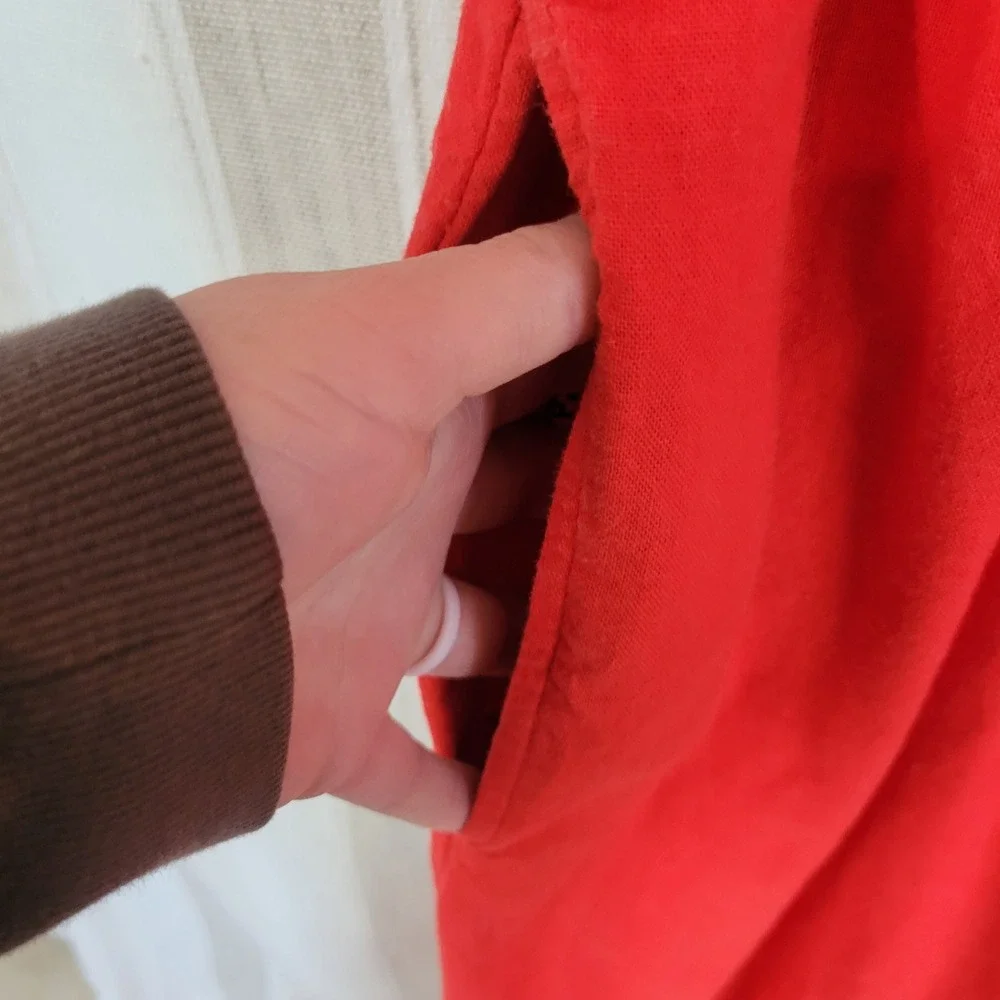 H&M‎ Linen Blend Jumpsuit Vibrant Red Size Large Flutter Ruffle Short Sleeves